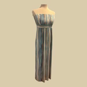 Soma Maxi Dress strapless striped tie dye sexy retro blue nude size medium